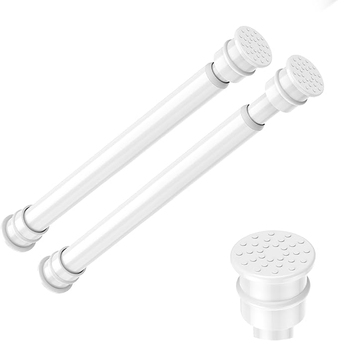 Fvonzon 2 Pack Small Tension Rods 8-12.5 Inch, Thin Tension Curtain Rod, Mini Spring Rod for Closet, Cabinet & Kitchen, Tiny Curtain Rod Tension, Short Closet Rods, White
