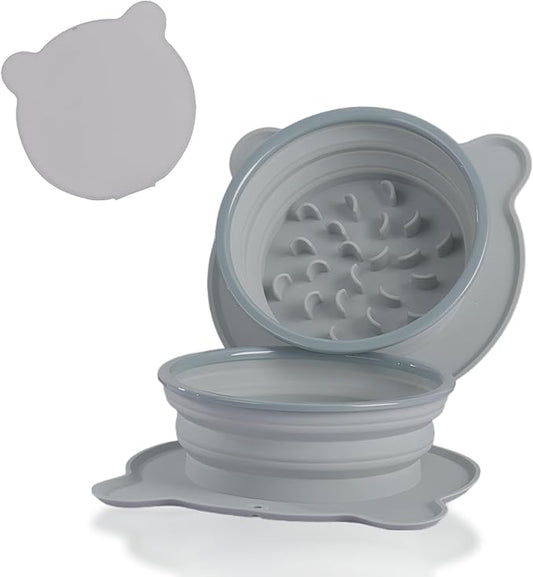 Collapsible Dog Bowls for Travel, Portable Dog Food & Water Bowls Set, Foldable Silicone Puppy Bowls, Cute Lightweight Compact Pet Travel Accessories Essentials Grey