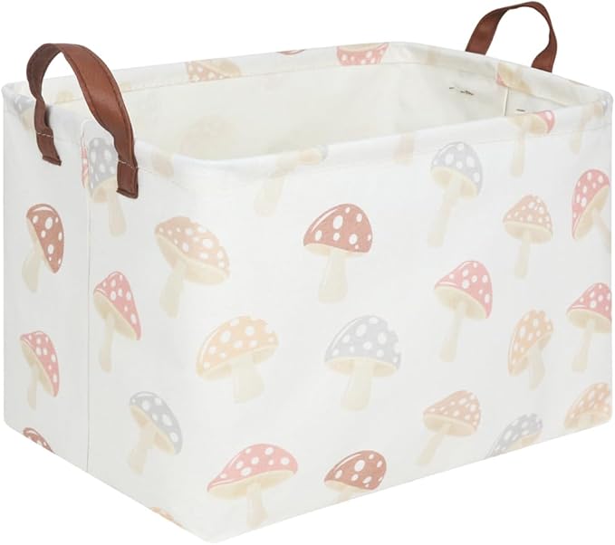 FXOCSHE Rectangular Baby Laundry Basket,Mushroom Basket,Collapsible Waterproof Kids Toys Storage box,kids gift hamper,Toy Bins,Baby Room Decor(Mushroom)