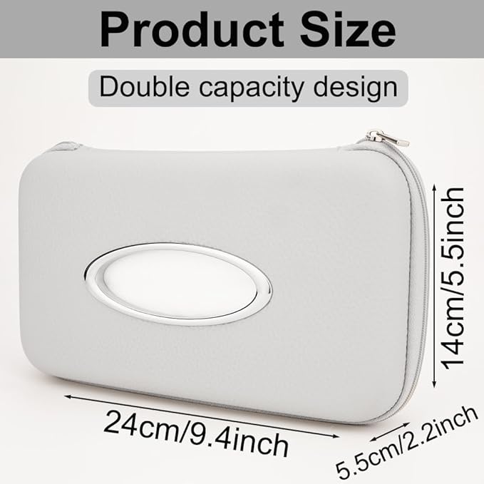 Car Tissue Holder, Sun Visor Tissue Holder, Zipper Car Visor Napkin Holder, PU Leather Backseat Tissue Case for Car,Vehicle (Grey)
