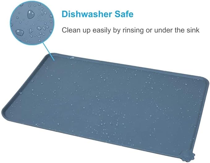 Silicone Dog Cat Bowl Mat，Waterproof Slip Resistant Silicone Pet Feeding Mat，Anti-Slip Pet Bowl Mats Cats and Dogs Food Water Placemat Tray，Raised Edges to Prevent Water Spills on Floor (Grey)