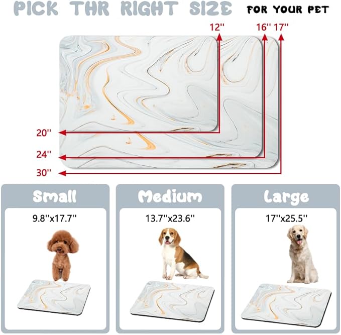 Dog Food Mats for Floors Waterproof, Dog Cat Water Bowl Mats Pet Feeding Absorbent Mat Dog Cat Pet Placemats for Food and Water Marble 24 * 32 inch