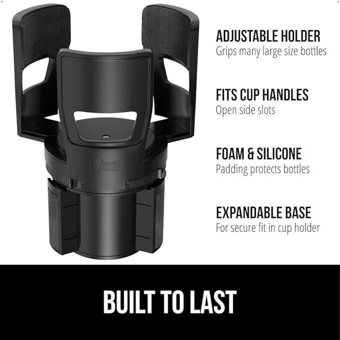 GORILLA GRIP Car Cup Holder Expander, Keeps Large Drink Cups Secure, Expander Fits Yeti, HydroFlask, Stanley 18 to 48oz, Stocking Stuffer, Gifts for Men, Women, Adjustable Arms and Base, Black
