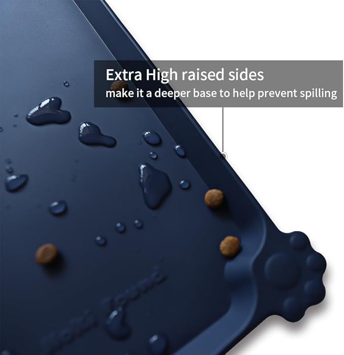 Hoki Found Silicone Pet Food Mats Tray - High-Lips Pet Dog Cat Bowl Mats - Dog Pet Cat Feeding Mat - Waterproof Dog Cat Food Mats -Pet Water Mats for Floors - French Navy