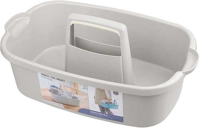 Large Cleaning Supplies Caddy Portable Shower Basket Supply Organizer with Handle Plastic Bucket Tool Storage for Bathroom, Bedroom, Kitchen, College Dorm, Garden, Light Gray 2 Pack