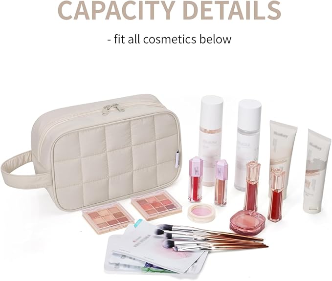 Narwey Puffy Travel Toiletry Bag for Traveling Women Girl, Travel Bag for Toiletries, Cute Travel Makeup Bag Organizer, Quilted Cosmetic Bag Make Up Skincare Medicine Bags