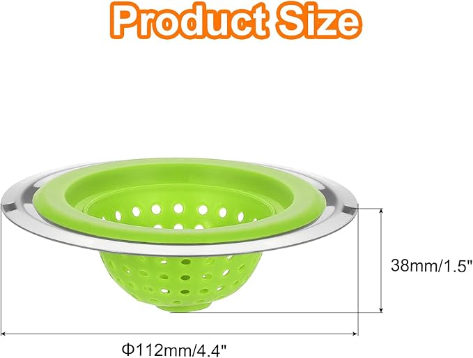 uxcell Silicone Sink Strainer, 2Pcs Kitchen Sink Drain Strainer Stopper with Detachable Stainless Steel Edge 4.4" Diameter Rim, Green