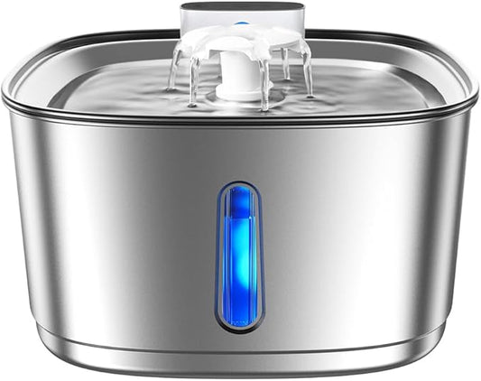 Wireless Cat Water Fountain Stainless Steel, 108oz/3.2L Cat Fountain Battery Operated, Cordless Pet Water Fountain for Cats & Dogs with Motion Sensor, Ultra Quiet Pump, Multi-Filtration