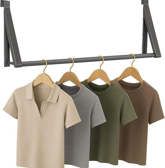 HOLDN’ STORAGE Over The Door Hanger - Foldable Rack Organizer for Hanging Clothes, Coats & Towels, Ideal for Dorm Rooms, Laundry, Bathrooms, Etc - Holds up to 35 LBs, Collapsible - Satin Nickel
