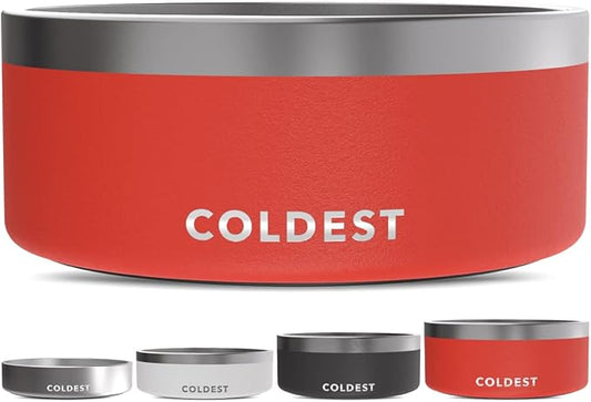 Coldest Dog Bowl - Anti Rust Metal, Non Slip, 3 Layers Insulated Stainless Steel Dog Bowls - Spill Proof & Heavy Duty - Water Bowl for Dogs, Cats & Pets, Dish Washer Safe (100 oz, Crimson Red)