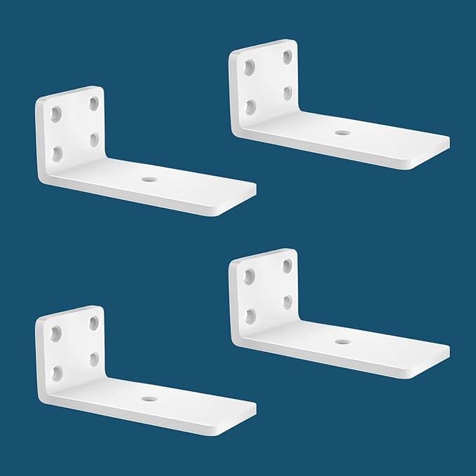 MLOQI 4 Pack Floating Shelf Bracket Heavy Duty, Hidden Shelf Brackets 5mm Thick L Brackets for Shelves up to 50 KG (White 10cm)