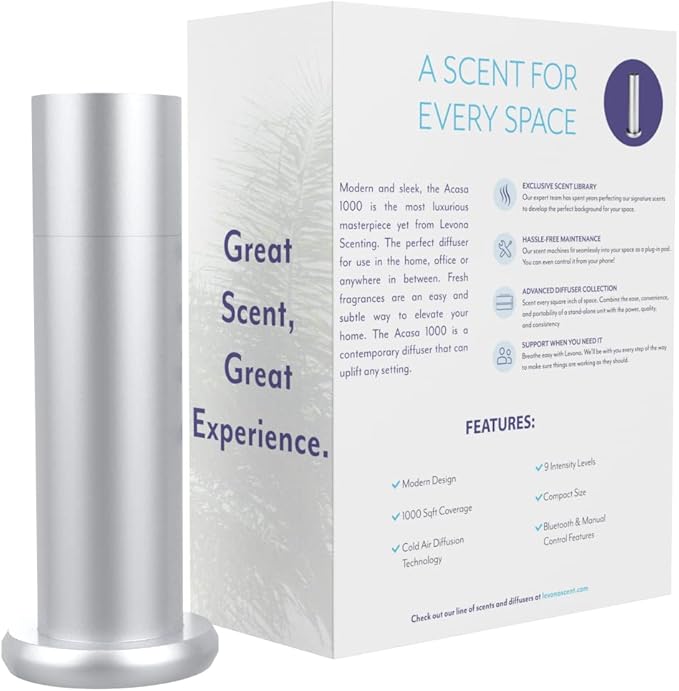 Levona Scent Waterless Diffuser: Scent Air Machine for Home - Smart Diffuser for Essential Oils - Essential Oil Plug in Diffuser for Hotel Room - Brushed Silver (120ml Oil Included)
