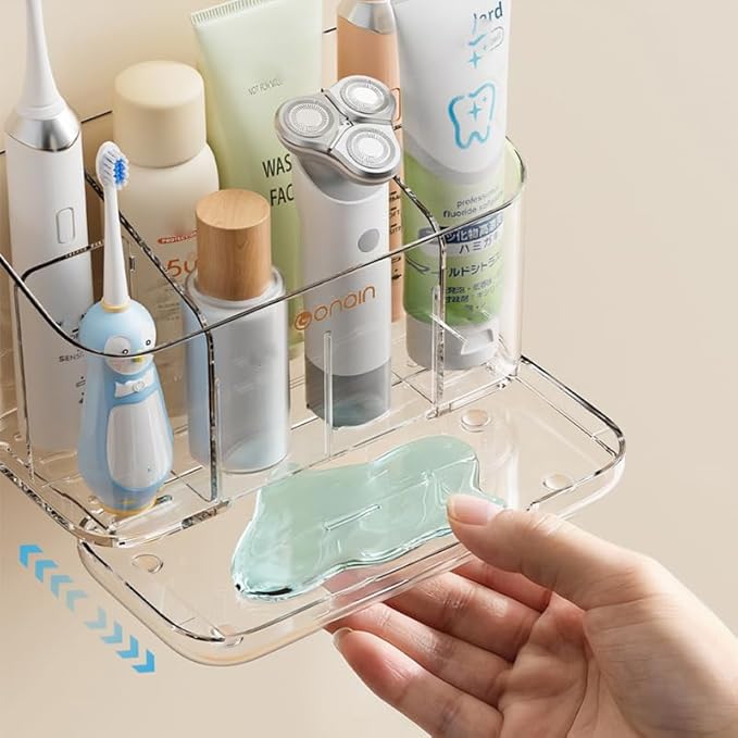 Toothbrush Holder for Bathroom Wall Mounted, 5 Slots Acrylic Toothbrush and Toothpaste Organizer Removable Dividers, Large Capacity Electric Toothbrush Holder for Family Bathroom Accessories, Clear