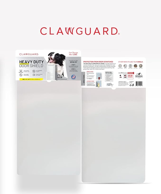 CLAWGUARD Heavy Duty Door Scratch Shield – 20x44 in. Door Scratch Protector Dog & Cat – Clear Wall, Frame & Furniture Cat Scratch Protectors