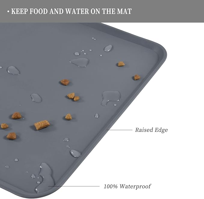 Reopet Waterproof Pet Feeding Mat with High Raised Edges, Heavier and Thicker Placemats for Cat Dog Water Bowl with BPA Free, Dogs Cats Food Mats for Messy Drinkers to Prevent Spill and Protect Floors