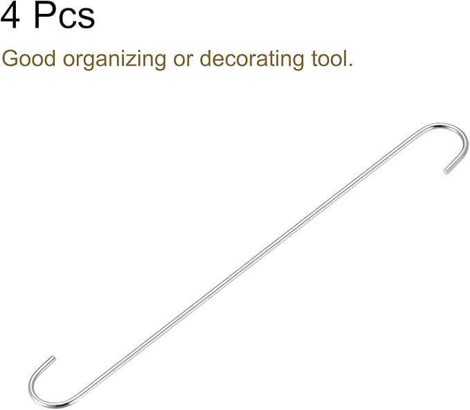 uxcell S Hanging Hooks, 16inch/400mm Extra Long Steel Hanger, Indoor Outdoor Uses for Garden, Bathroom, Closet, Workshop, Kitchen, Silver Tone, 4Pcs