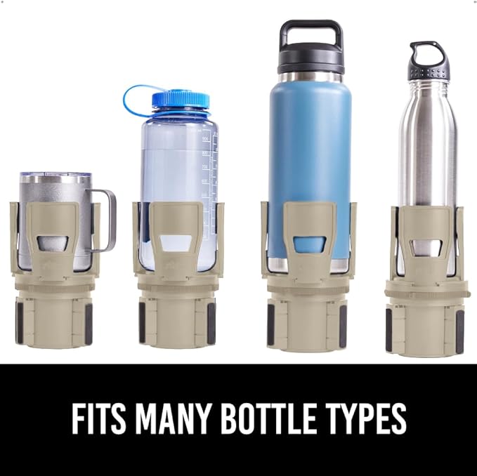 GORILLA GRIP Patent Pending Car Cup Holder Expander, Keeps Large Drink Cups Secure, Expands Fits Yeti, HydroFlask, Stanley 18 to 48oz Large Water Bottles, Coffee Mug, Adjustable Arms Insert, Tan