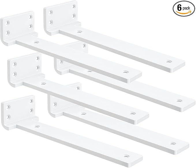 Floating Shelf Brackets 8 inch 6 Pack L Brackets for Shelves White Metal Heavy Duty Shelf Bracket for DIY Decorative with Mounting Hardware