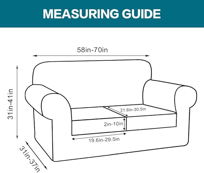 Turquoize 3 Piece Sofa Covers for 2 Cushion Couch Sofa Slipcover Soft Couch Cover for Dogs-Washable Sofa Furniture Covers with 2 Individual Cushion Covers, Feature Jacquard Fabric (Loveseat, Black)