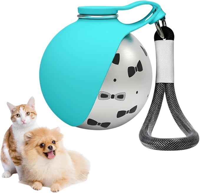 Portable Pet Water Bottle, 285ml/10 Oz Stainless Steel Compact Dog Drinking Bottles Leak Proof Cat Travel Water Bottles with Foldable Silicone Bowl for Outdoor Walking Hiking