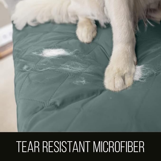 Sofa Shield Chaise Slip Cover with Patented Strap, Cushion Protector, US Designed Reversible Stain and Dog Tear Resistant Slipcover, 102x34 inch Seat, Washable Covers for Dogs Pets, Seafoam Cream