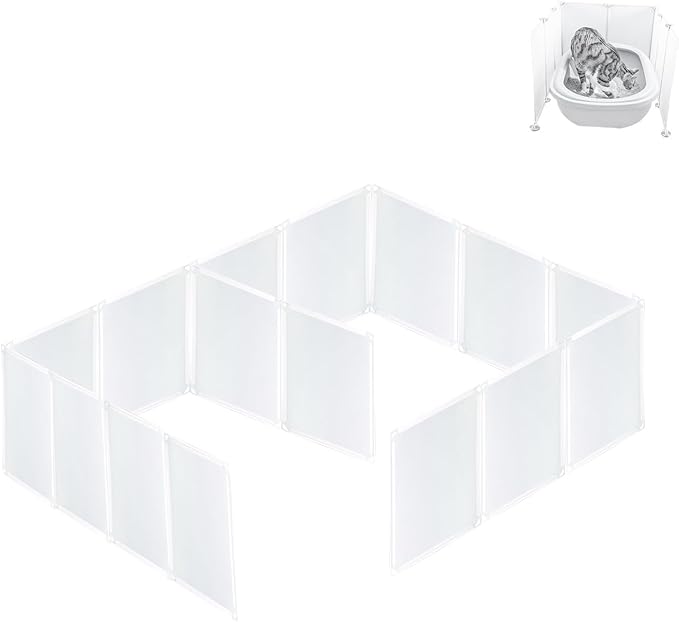 Cat Litter Box Enclosure Splash Guard,DIY Large Pet Litter Box Shields for Open Top Litter Pan.Small Animal Pen for Hamsters, Guinea Pig (Not Include Litter Mat White, X-Large L48''W36''H16'' 16 PCS)