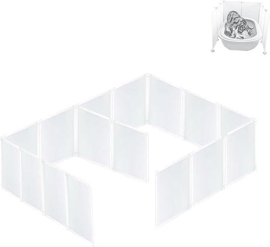 Cat Litter Box Enclosure Splash Guard,DIY Large Pet Litter Box Shields for Open Top Litter Pan.Small Animal Pen for Hamsters, Guinea Pig (Not Include Litter Mat White, X-Large L48''W36''H16'' 16 PCS)