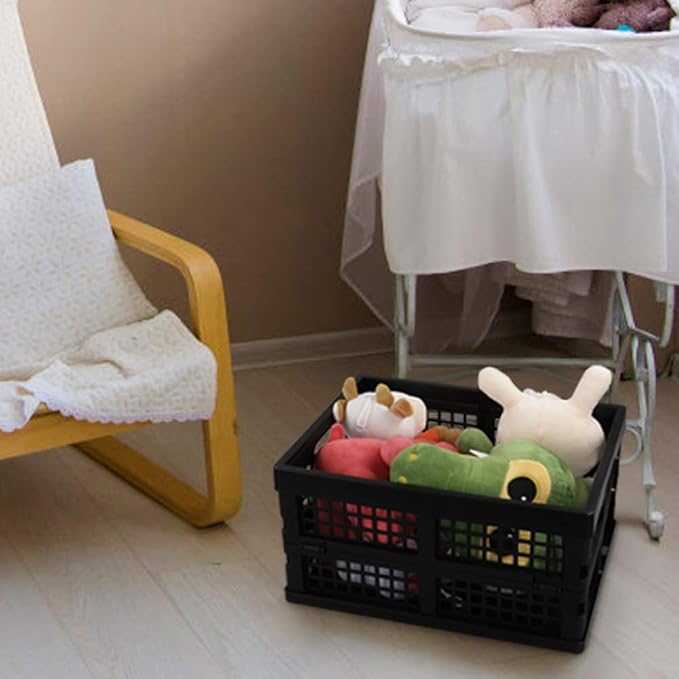 Utiao 16 Quart Collapsible Storage Crates 3 Packs, Black Folding Storage Bin Plastic Milk Crate