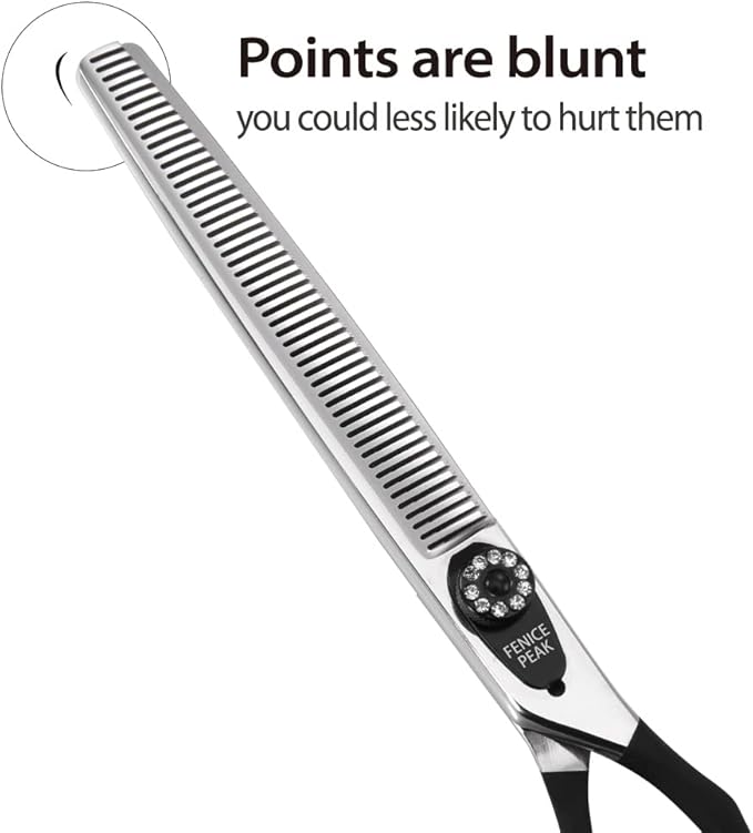 Fenice Peak 8.0'' Professional Dog Grooming Scissors Set with Black Non-Slip Handle 440C Stainless Steel Straight Thinning Curved Chunker Shears 4pcs Set for Pet Grooming Services