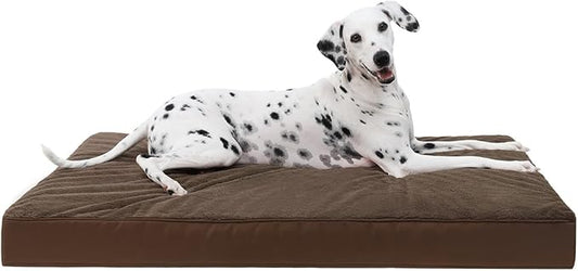 KSIIA Orthopedic Dog Bed Crate Waterproof Pet Mats for Large Dogs Deluxe Plush Washable Pet Bed with Egg Crate Foam & Removable Cover, 41 x 27 Inch, Brown