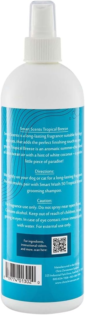 Chris Christensen Smart Scents Tropical Breeze Dog Cologne, Groom Like a Professional, Long Lasting, Designer Fragrances, 16 oz