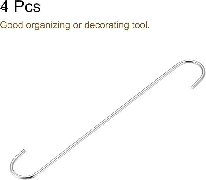 uxcell S Hanging Hooks, 12inch/300mm Extra Long Steel Hanger, Indoor Outdoor Uses for Garden, Bathroom, Closet, Workshop, Kitchen, Silver Tone, 4Pcs