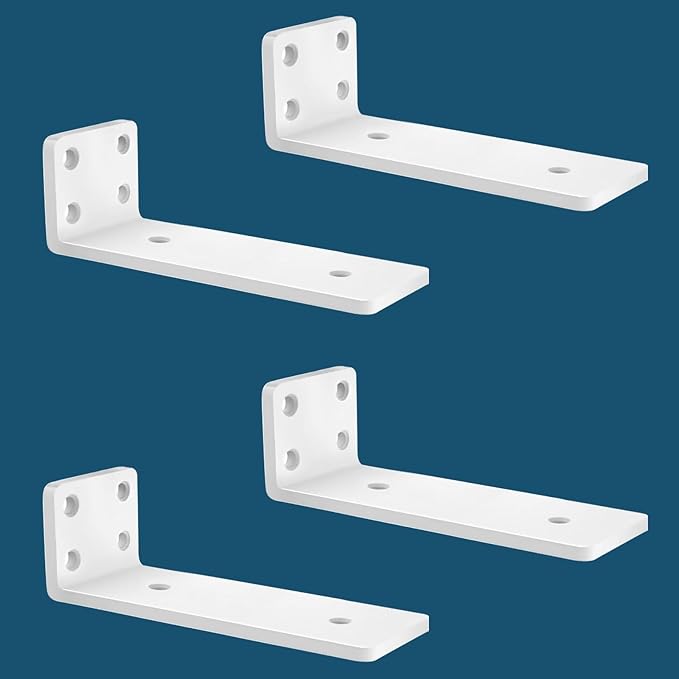 MLOQI 4 Pack Floating Shelf Bracket Heavy Duty, Hidden Shelf Brackets 5mm Thick L Brackets for Shelves up to 50 KG (White 20cm)