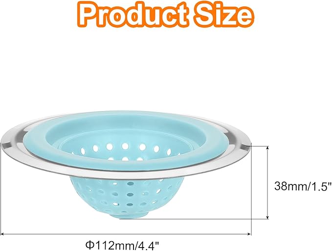 uxcell Silicone Sink Strainer, 2Pcs Kitchen Sink Drain Strainer Stopper with Detachable Stainless Steel Edge 4.4" Diameter Rim, Blue