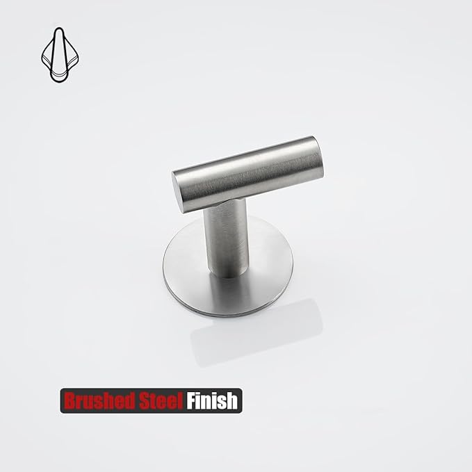JQK Self Adhesive Towel Hook Brushed, No Drill Stick on Coat Robe Clothes Wall Hook for Bathroom Kitchen Garage 2 Pack, 304 Stainless Steel Brushed Steel, ATH110-BN-P2