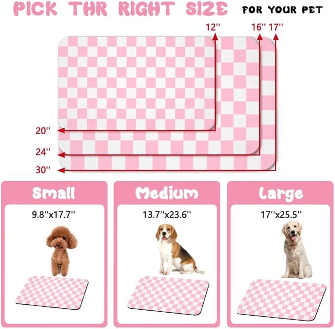 Dog Food Mats for Floors Waterproof, Pet Water Bowl Mats Pet Feeding Absorbent Placemats Plaid 12 * 20 inch