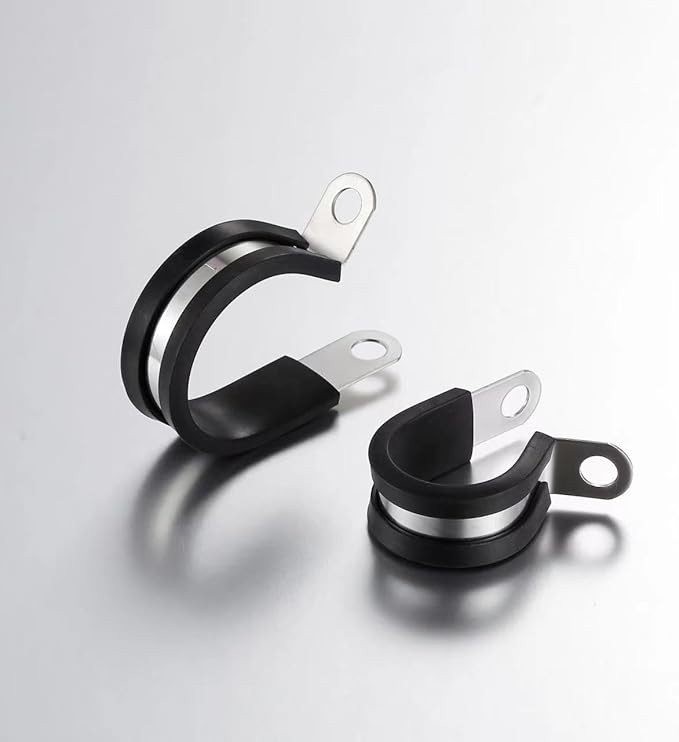 100PCS 5/16 Inch Stainless Steel Rubber Coated Cable Clamps - Pipe & Wire Cord Installation - Automotive & Marine Grade R-Clamps