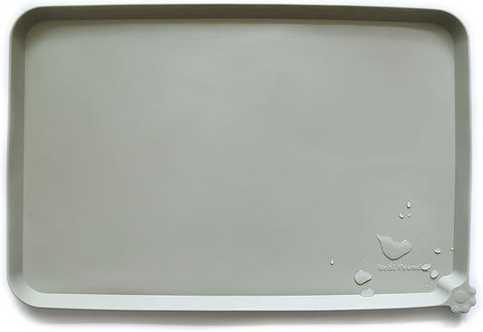 Hoki Found Large Silicone Non Slip Pet Food Mats - Bowl Placemats for Dog Cat - Waterproof - Cream Green