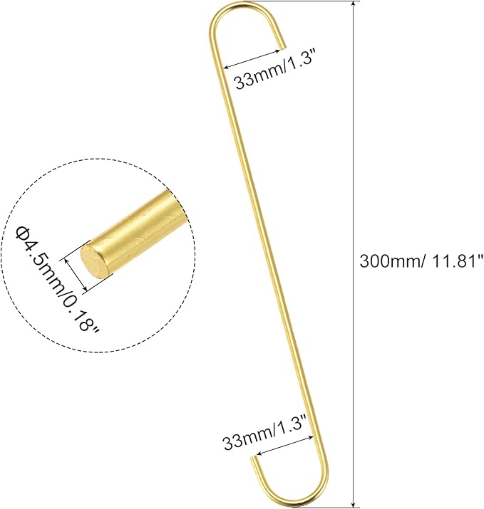 uxcell S Hanging Hooks, 12inch/300mm Extra Long Steel Hanger, Indoor Outdoor Uses for Garden, Bathroom, Closet, Workshop, Kitchen, Gold Tone, 4Pcs