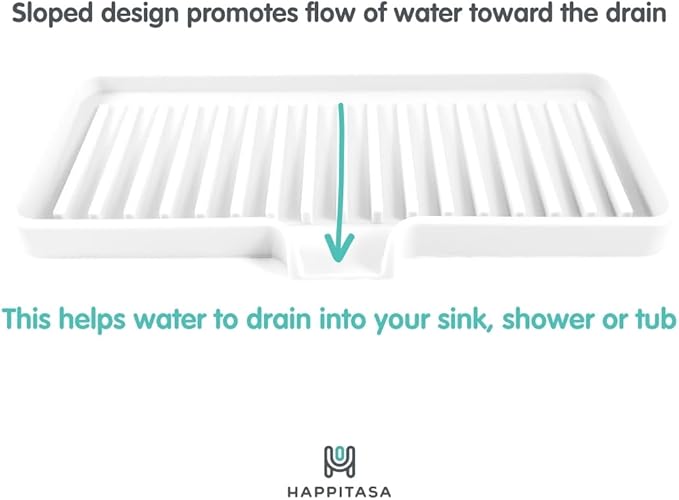 Happitasa Silicone Soap Dish Tray and Sponge Holder with Drain Chute | Bathroom and Kitchen Sink Organizer Caddy (Dark Chocolate, 9"x3.5", 5.6 Ounces)