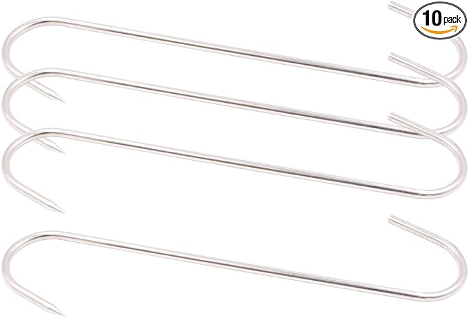 8 Inch 4mm Meat Hooks S-Hook Stainless Steel Meat Processing Butcher Hook Pot Hooks (8 Inch)