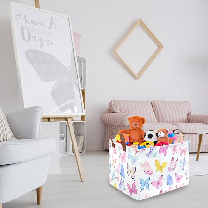FXOCSHE Rectangular Butterfly Basket,Girls Basket, Foldable waterproof cute storage basket,Kids Storage Bin,Toy gift Organizer,Girls Room Decor,Butterfly Room Decor,Gift Box(Colorful Butterflies)