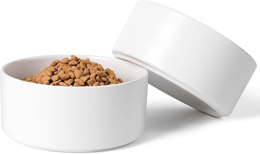 Ceramic Dog Bowls Replacement Set of 2, Compatible with Medium Elevated Stand, 28.75 oz Heavyweight Food-Grade Feeding Bowls for Small & Medium Dogs, Microwave & Dishwasher Safe (White, 3.6 Cups)