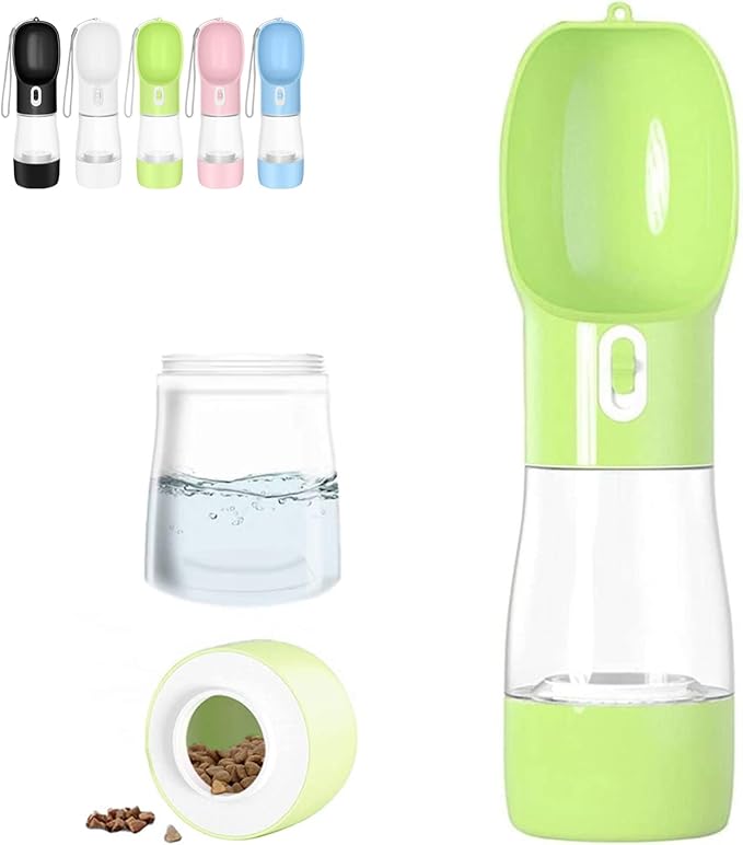 Misthis Portable Dog Water Bottle - Leak Proof Dog Water Dispenser with Bowl & Food Container, Dishwasher Safe Food Grade Plastic for Pet Puppy Outdoor Walking Hiking Travel Green