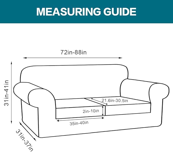 Turquoize 3 Piece Sofa Covers for 2 Cushion Couch Sofa Slipcover Soft Couch Cover for Dogs-Washable Sofa Furniture Cover with 2 Individual Cushion Covers, Feature Fabric (2 Cushion Sofa, Porcelain)