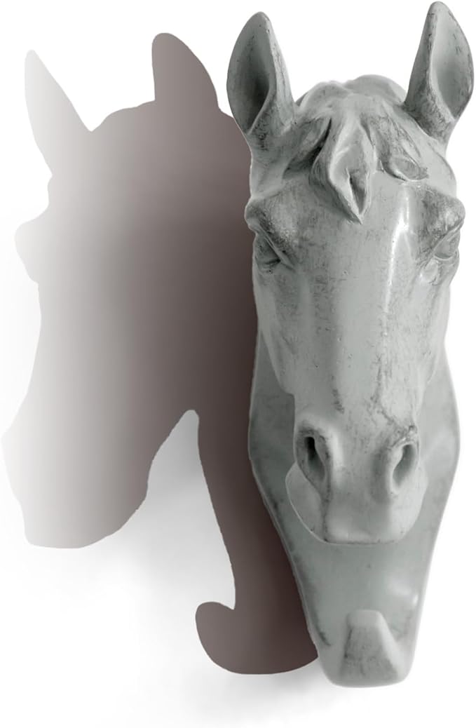 Horse Head Single Wall Hook/Hanger Animal Shaped Coat Hat Hook Heavy Duty, Rustic, Decorative Gift (Grey)