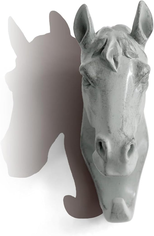 Horse Head Single Wall Hook/Hanger Animal Shaped Coat Hat Hook Heavy Duty, Rustic, Decorative Gift (Grey)