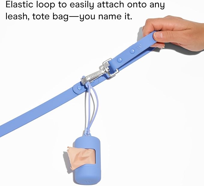 Wild One Dog Poop Bag Holder and Dispenser with Leash Attachment, Leak Proof, Easy Twist Top for Refills, Includes 1 Box Of Bags, Seafoam