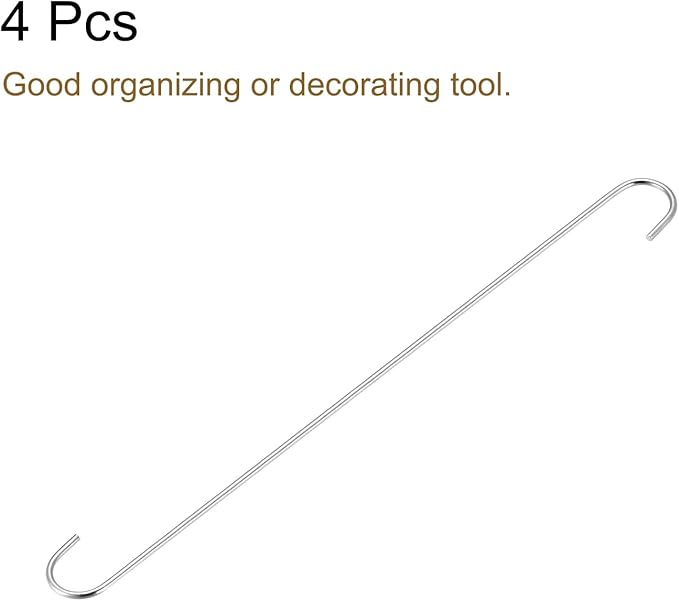 uxcell S Hanging Hooks, 20inch/500mm Extra Long Steel Hanger, Indoor Outdoor Uses for Garden, Bathroom, Closet, Workshop, Kitchen, Silver Tone, 4Pcs