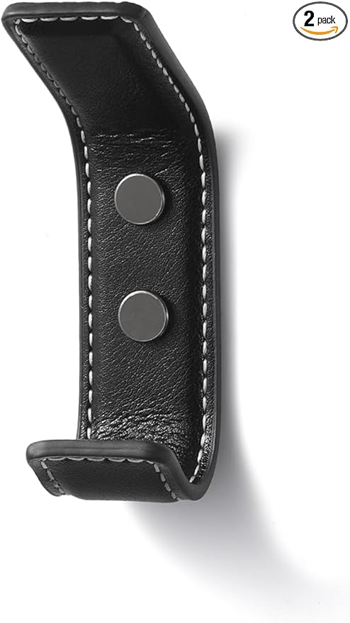 2 Pack Black Leather Coat 2 Hooks Wall for Hanging Rectangle Coat Hooks for Hanging Robe Towels Bags Hats Scarf Keys Clothes Suitable for Bedroom, Entryway and Closet